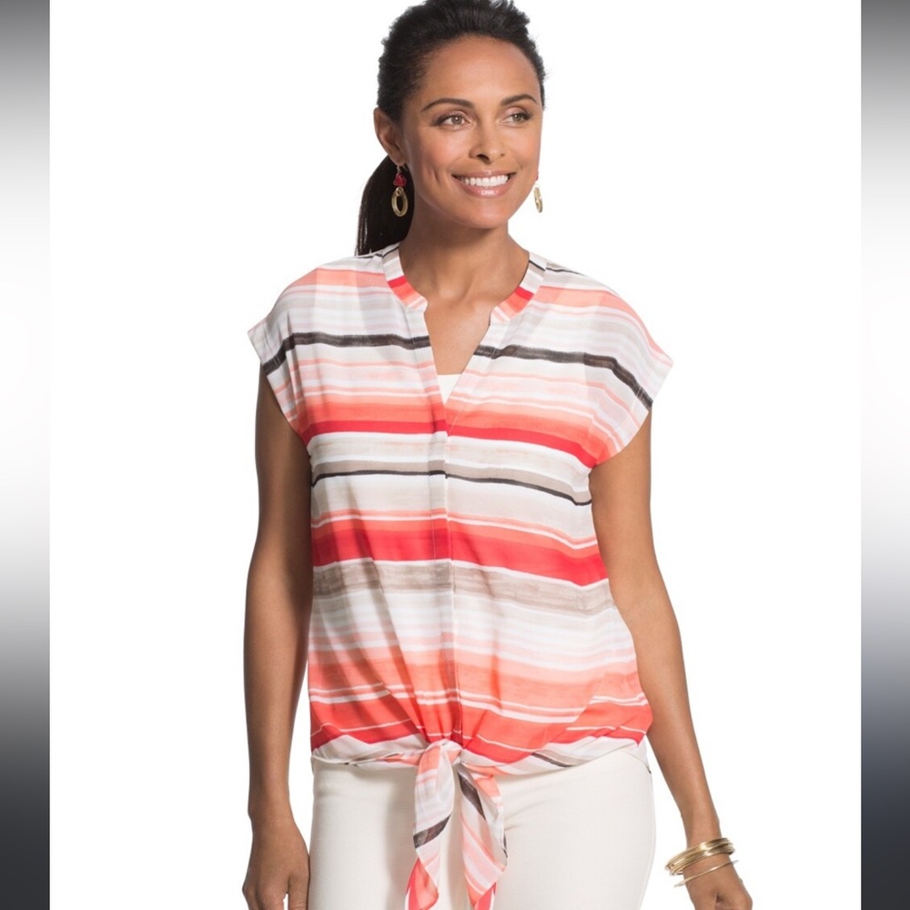 Chico’s Striped Button Up Blouse Medium Burnt Orange Size 1